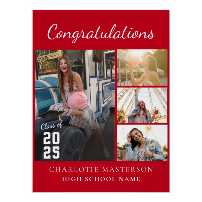 Simple Graduation 2026 Photo Collage Red Poster (Front)