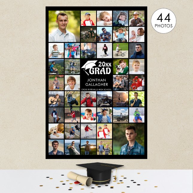 Simple Graduation 44 Photo Collage Custom Colour Poster (Creator Uploaded)