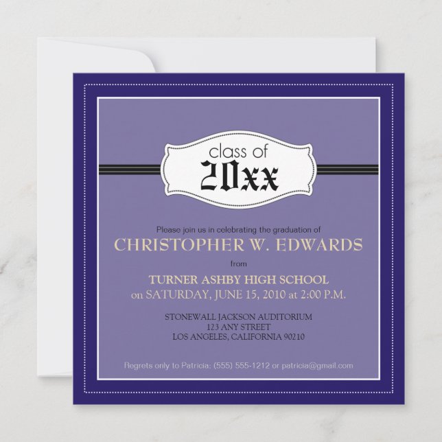 Simple Graduation Announcement Invitation (blue) (Front)
