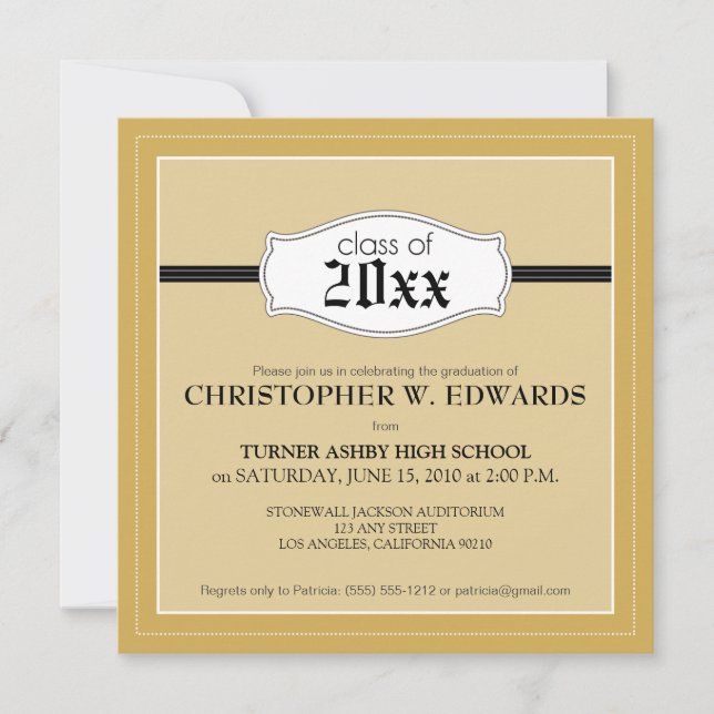 Simple Graduation Announcement Invitation (gold) (Front)