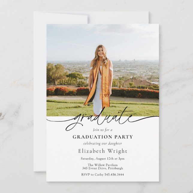 Simple Graduation Announcement with Photo (Front)