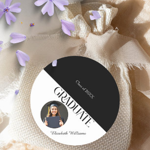 Simple Graduation Black and White Classic Round Sticker