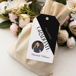Simple Graduation Black and White Gift Tags