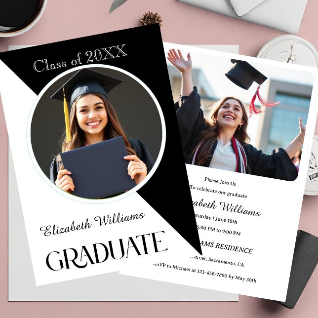 Simple Graduation Black and White Invitation (Creator Uploaded)