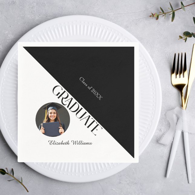 Simple Graduation Black and White Napkin (Creator Uploaded)