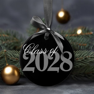 Simple Graduation Black Grey White Grad Keepsake Ceramic Ornament