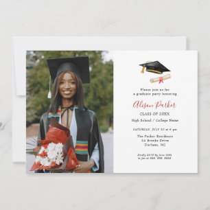 Simple Graduation Cap and diploma Photo Invitation