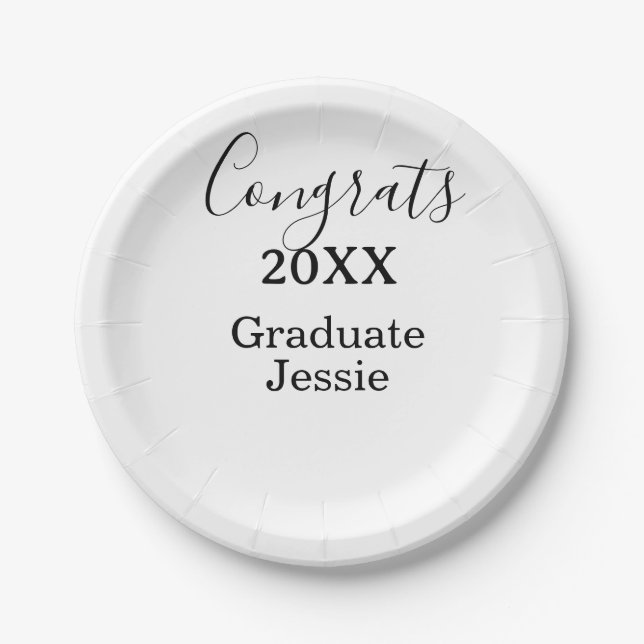 Simple graduation congratulations minimal add clas paper plate (Front)
