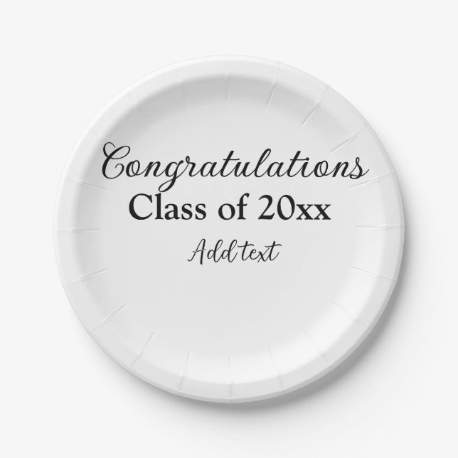 Simple graduation congratulations minimal add clas paper plate (Front)