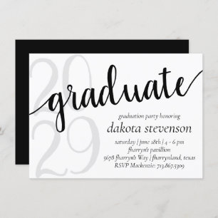 Simple Graduation Minimalist Black and White Invitation