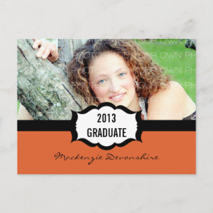 Simple Graduation Party Postcard, Orange Invitation Postcard