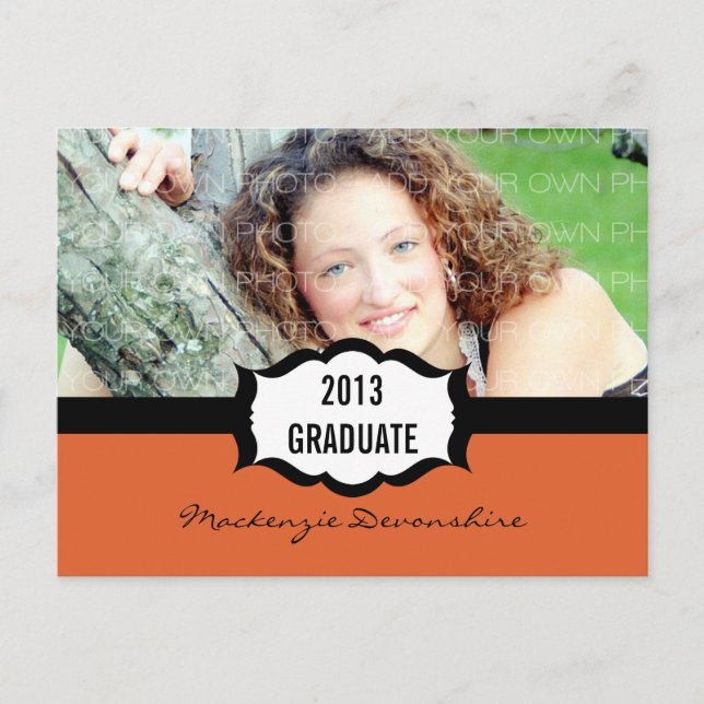 Simple Graduation Party Postcard, Orange Invitation Postcard (Front)