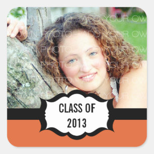 Simple Graduation Stickers, Orange Square Sticker