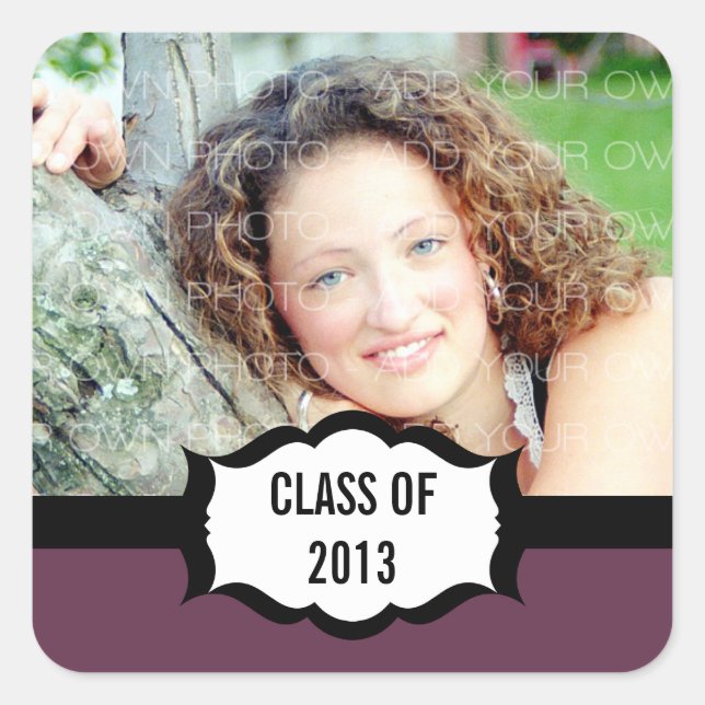 Simple Graduation Stickers, Purple Square Sticker (Front)