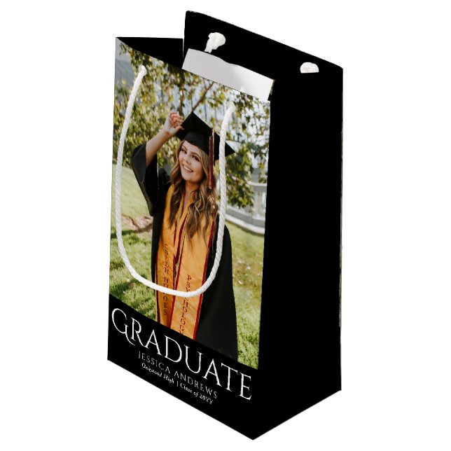 Simple Graduation Stylish Modern Graduate Photo Small Gift Bag (Back Angled)
