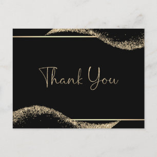 Simple Graduation Thank You Black Gold Glitter Postcard