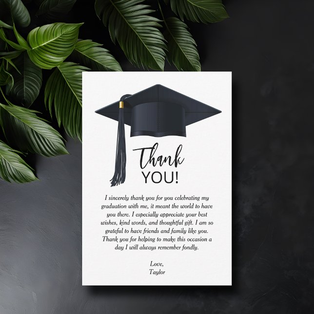 Simple Graduation Thank You Card (Simple graduation flat thank you note cards with your personalized message.)
