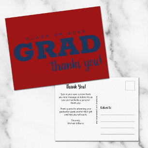 Simple Graduation Thank You Postcard