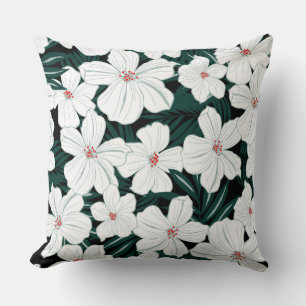 Simple graphic drawing spring white flowers garden cushion