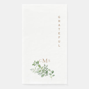 Simple Grateful Gold Monogram Foliage Napkin