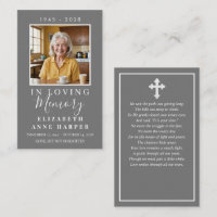 Simple Gray Cross Photo Funeral Prayer Card