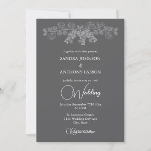 Simple Gray Line Art Eucalyptus Wedding Invitation