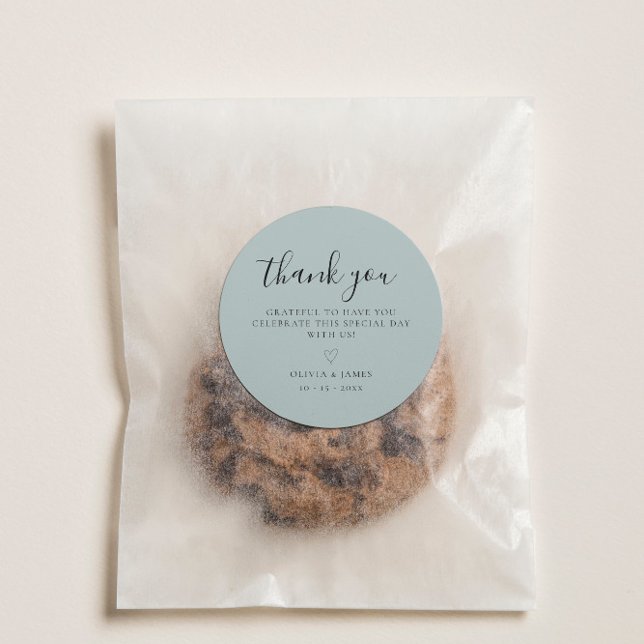 Simple Grayish Green Minimalist Wedding Thank You Classic Round Sticker (Simple Grayish Green Minimalist Wedding Thank You Classic Round Sticker)