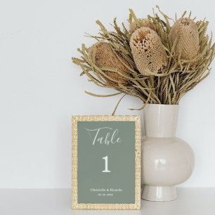 Simple gree sage wedding calligraphy script table number