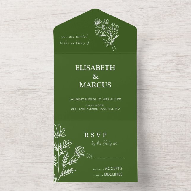 Simple green All in one invitation rsvp card  (Inside)