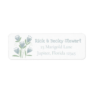 Simple Green and Blue Flowers Return Address Label