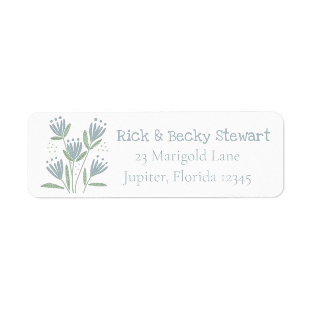 Simple Green and Blue Flowers Return Address Label (Front)
