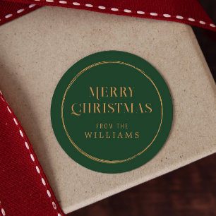 Simple  Green and Gold Christmas Classic Round Sticker