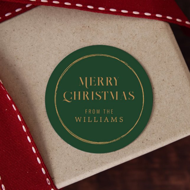 Simple  Green and Gold Christmas Classic Round Sticker (Creator Uploaded)