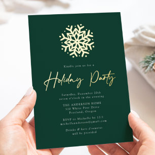 Simple Green and Gold Snowflake Holiday Party