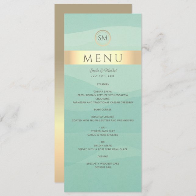 Simple Green and Gold Wedding Menu (Front/Back)
