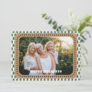 Simple Green and White Christmas Tree Rear Text Holiday Card