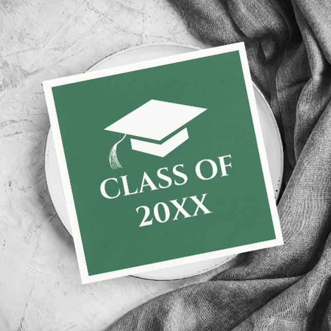 Simple Green and White Class of Graduation Year Napkin (Simple Green Graduation Class Graduation Party Napkins.)