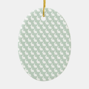 Simple Green and White Easter Bunny Ceramic Ornament