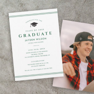 Simple Green and White Sporty Photo Graduation  Announcement