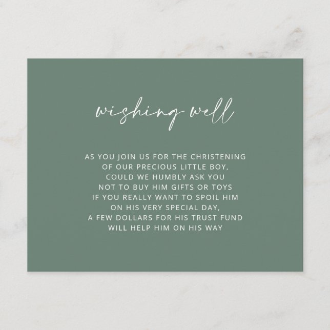  Simple Green Baptism Wishing Well V3 Enclosure Card (Front)