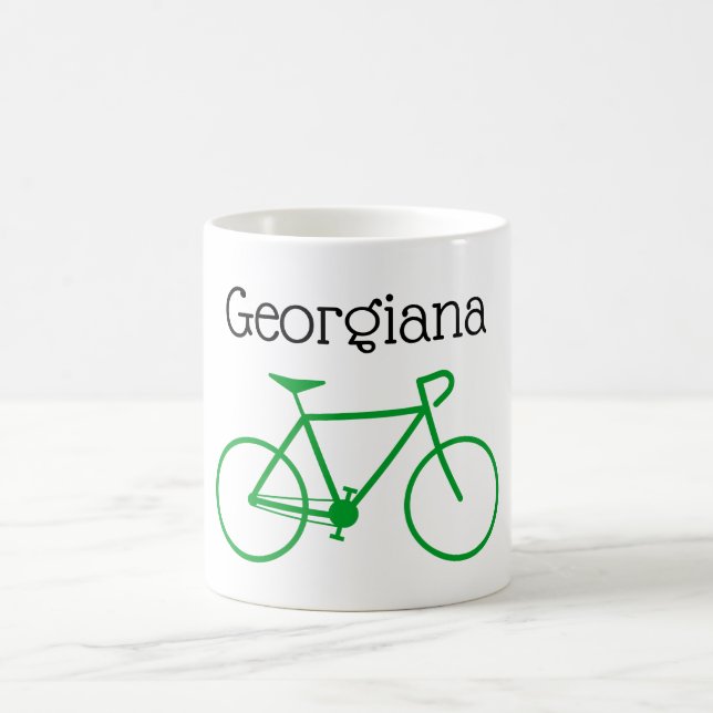 Simple Green Bicycle Silhouette + Custom Name Coffee Mug (Center)
