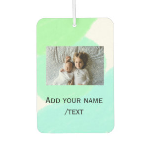 simple green blue watercolor add photo custom text car air freshener