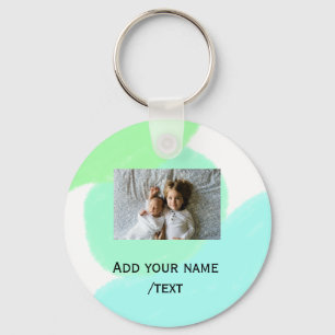 simple green blue watercolor add photo custom text key ring