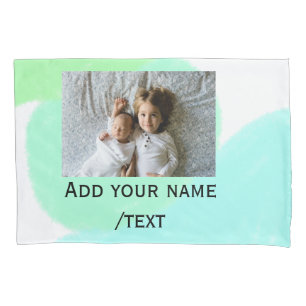 simple green blue watercolor add photo custom text pillowcase