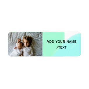 simple green blue watercolor add photo custom text return address label
