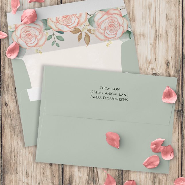 Simple Green Blush Floral Greenery Botanical Envelope (Creator Uploaded)
