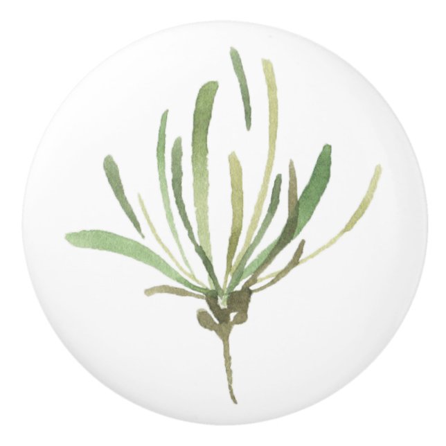 Simple Green Botanical Leaf Ceramic Knob (Front)
