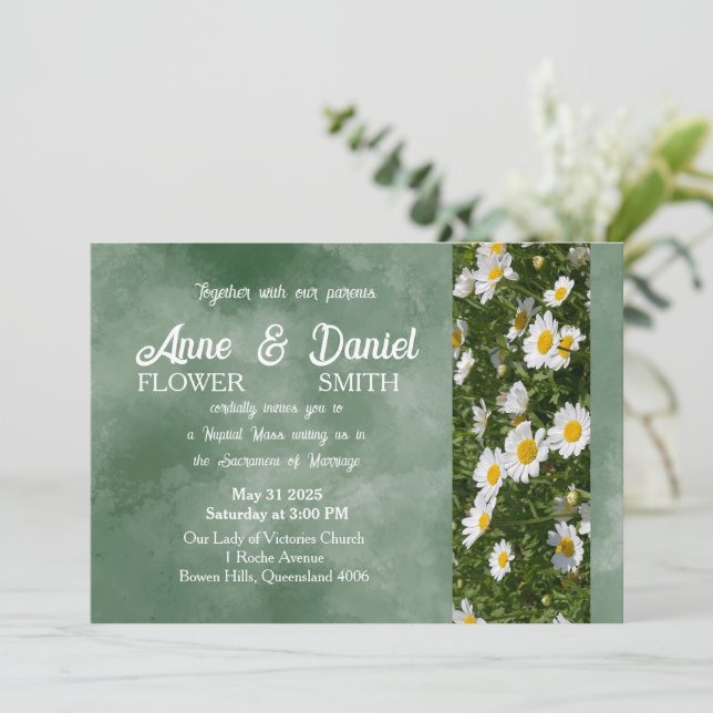 Simple Green Catholic Wedding Invitation (Standing Front)