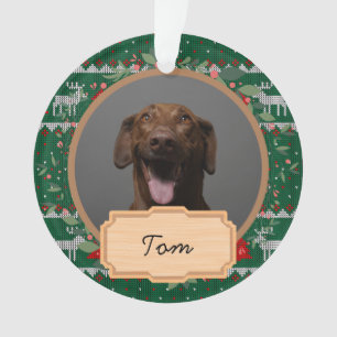 simple green christmas holiday Custom Dog Photo Ornament
