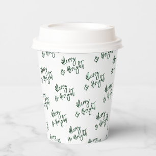 Simple Green Christmas Holiday Custom Text Pattern Paper Cups